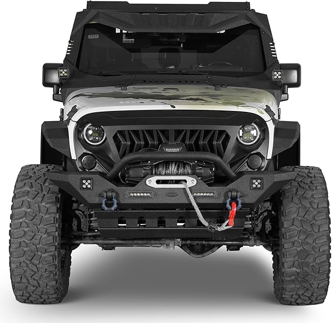 u-Box Wrangler Front Armor Cover Skid Plate Texured Black Steel for Jeep Wrangler JK 2007-2018 2/4 Door