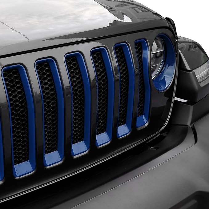 Grille Grill Insert+Headlight Turn Light Cover Compatible with 2018-2023 Jeep Wrangler JL JLU Sport/Sport S Only, Not for Sahara,Rubicon 4xe(Blue)