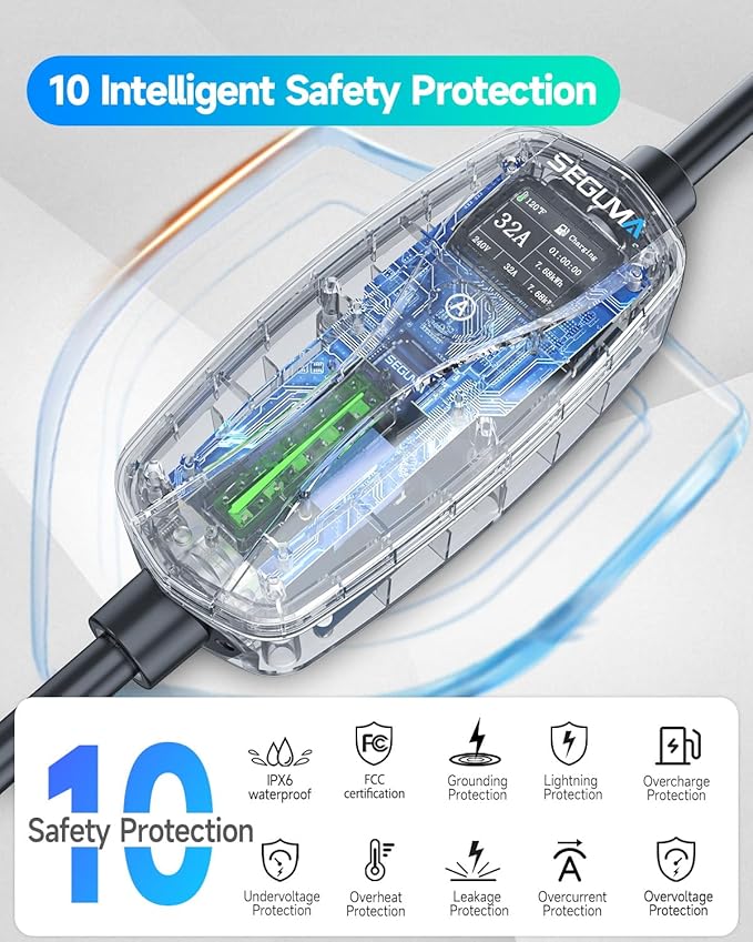 Level 2 EV (32A, 240V, NEMA 14-50 Plug), Portable Electric Car with 25ft Extension, Adjustable Current, Home Outdoor Level 2 Mobile Electric Vehicle Station (Black, 32A EV Charger)