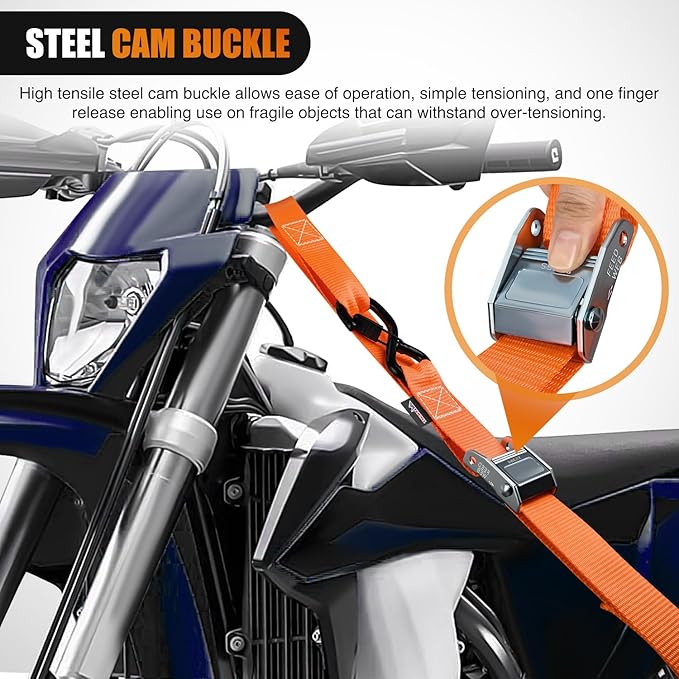 Nilight Motorcycle Tie Down Straps 1.5”×8’ Heavy Duty Cambuckle with Soft Loops Safety S-Hooks 3084Lbs Break Strength for Securing Dirtbikes ATV UTV
