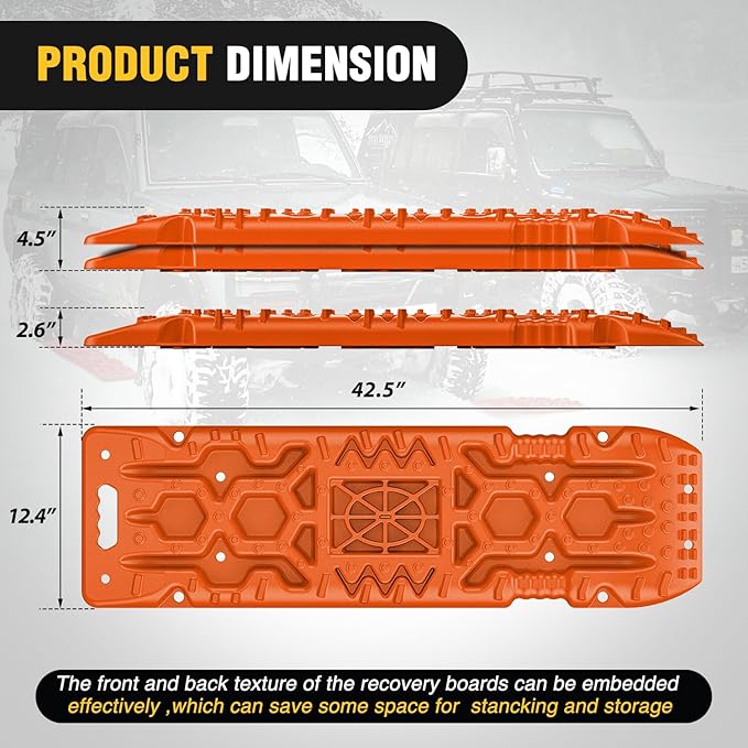 Nilight Recovery Off-road Traction Boards with Jack Lift Base Emergency Tire Ladder Mats For 4WD 4X4 Mud Sand Snow with 2PCS Mounting kit Carry Bag 2 leashes (Orange)