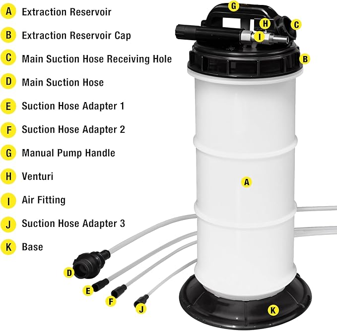 YELLOW JACKET Fluid Extractor Manual and Pneumatic 6.0L Capacity for Leak-Free, Overfill-Proof Automotive Oil & Fluid Changes