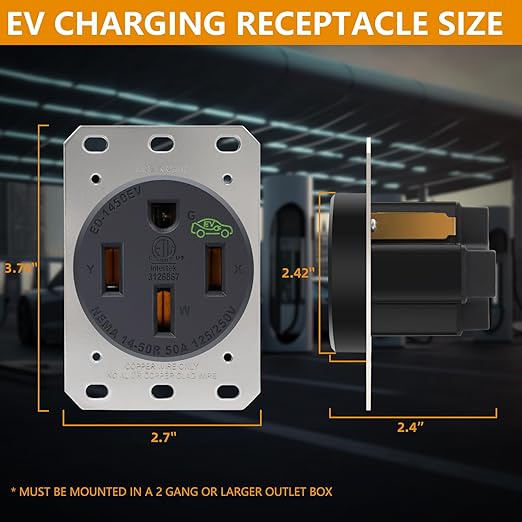 NEMA 14-50 Outlet for EV Charging,50 Amp EV Charging Receptacle,14-50R EV Outlet,50 Amp Straight Blade Device Receptacle,3-Pole 4-Wire,125/250V,for Electric Vehicles RVs Large Appliance,ETL Listed.