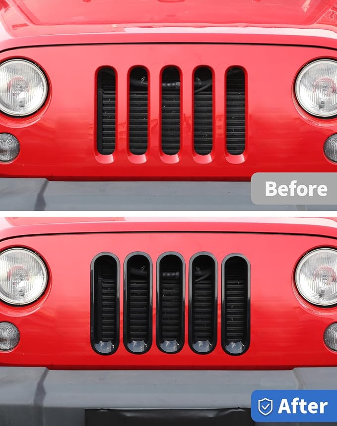 7Pcs Front Grille Inserts Guard for Jeep Wrangler JK 2007-2017 Black Front Mesh Grille Cover Guard Clip-in Trim Cover