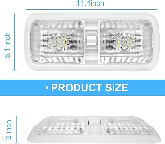 Miady 12V RV Led Interior Lights 750 Lumens, 12 Volt LED Ceiling Double Dome Light with Switch for Car/Trailer/Camper/Boat, Natural White 4000-4500K, 60X2835SMD, Pack of 2