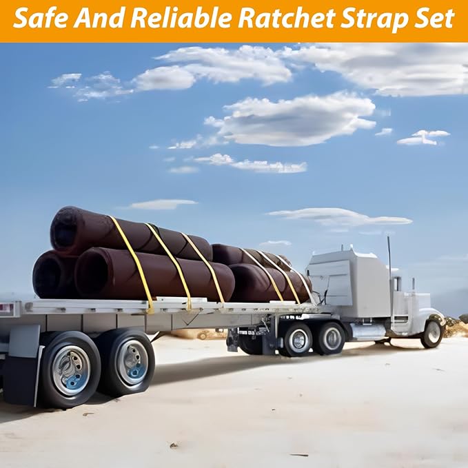 4 Pack 4" x 30' Winch Straps with Flat Hook, 16,200lbs Break Strength, 5400 lbs Working Load Limit Heavy Duty Tie Down Flatbed Straps Cargo Control for Flatbed Truck, Trailer, Yellow