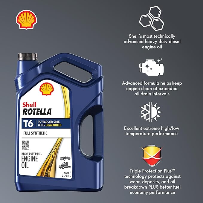 Shell Rotella T6 Full Synthetic 15W-40 Diesel Engine Oil, 1 Gallon
