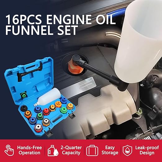 DPTOOL Oil Funnel Set, Automotive Oil Funnel Set for Engine Oil Changes, Oil Dispenser Funnels Kit with Flexible Extension and 14 Oil Cap Adapters Compatible with GM Ford VW BMW Audi Land Rover Etc