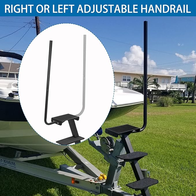 Boat Trailer Step, Heavy Duty Steel 3 Steps Ladder for Boat Trailer Tongue with Handrail, 450lbs Capacity, Black