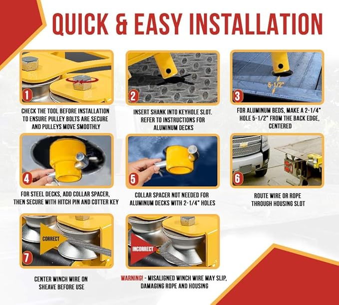 Mytee Products 2 Pack Quick Installation Side Puller Recovery Tool for Vehicle Towing & Angled Winching - 9,000 lbs WLL Powder Coated Steel Compatible with Steel & Aluminum Flatbed Trailers