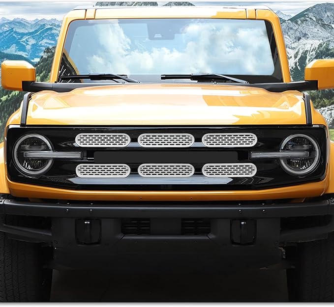 Front Grill Mesh Grille Inserts Cover Frame Trims Kit 6Pcs Fit for Ford Bronco 2021-2024 2/4 Door Exterior Accessories (White)