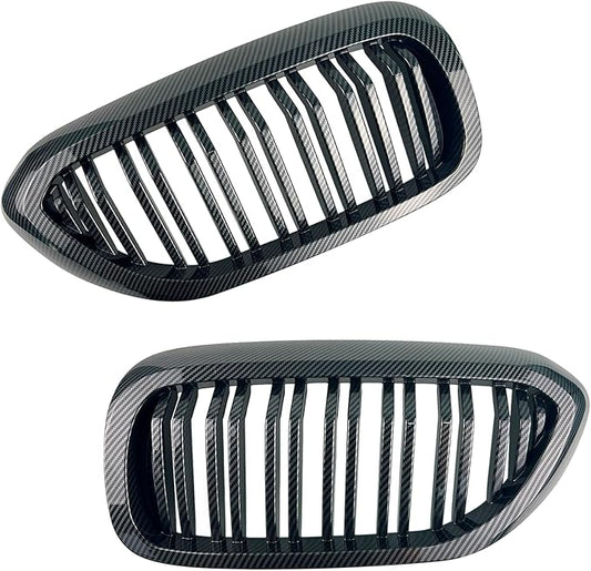Fit For BMW 5 Series G30 G31 2017-2023 Sport Double Slats Air Front Grille Kidney Grille Replacement Cover Set 520i 530e 530i 540i 540d 550i (2017-2020 Carbon fiber color)