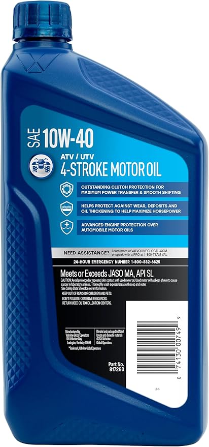 Valvoline 4-Stroke ATV UTV 10W-40 Motor Oil 1 Quart