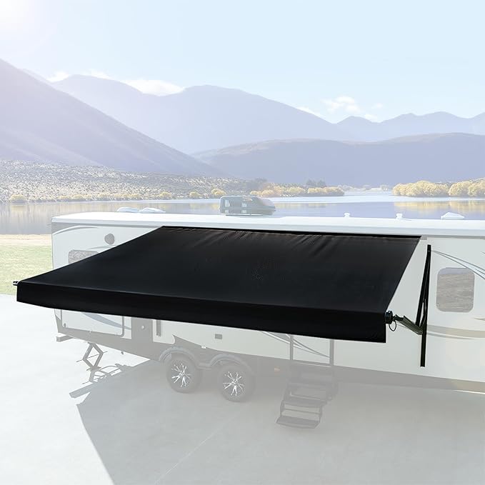 RecPro RV Awning Fabric Replacement Heavy Duty 16 oz. Weatherproof Vinyl | Universal Camper Awning Replacement for RV, Trailer, Motorhome | Solid Black, 14' (Fabric 13'1")