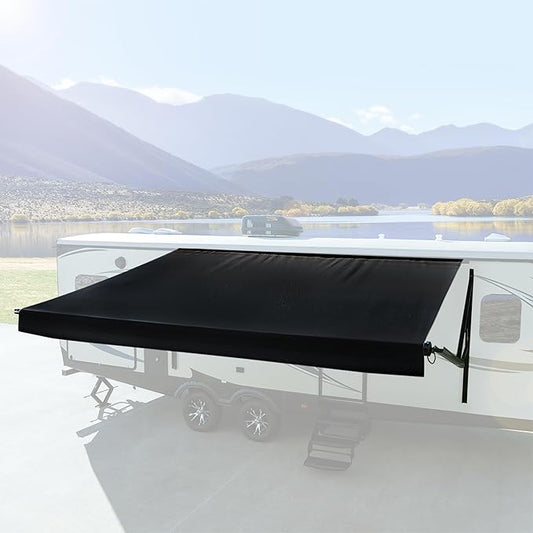 RecPro RV Awning Fabric Replacement Heavy Duty 16 oz. Weatherproof Vinyl | Universal Camper Awning Replacement for RV, Trailer, Motorhome | Solid Black, 11' (Fabric 10'1")