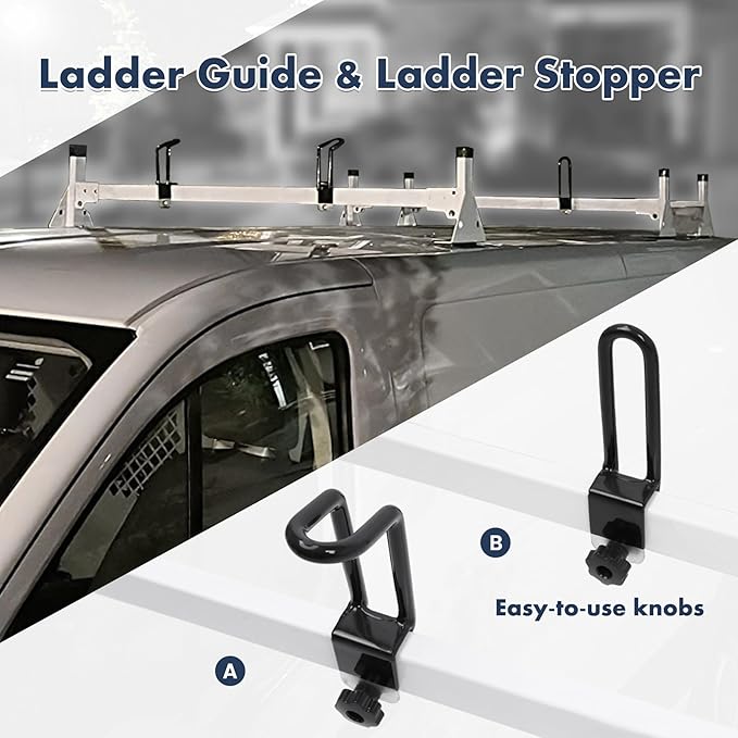 Cargo Van Roof Ladder Rack Fit for 2015-2025 Ford Transit 150 250 350 with Rear Cargo Roller 800LB Steel White
