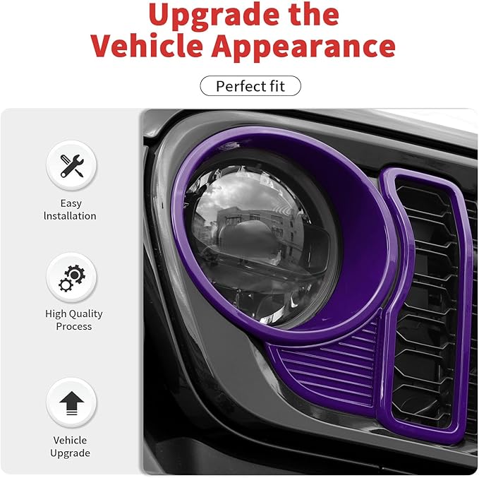 Front Grille Grill Insert+Headlight Turn Light Cover Trim Compatible with 2024-2025+ Jeep Wrangler JL JLU & Gladiator JT Exterior Accessories,Not Fit for JL Sport & Sports (Purple)