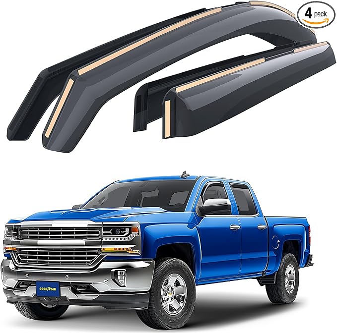 Goodyear Shatterproof in-Channel Window Deflectors for Trucks Chevrolet (Chevy) Silverado/GMC Sierra 2014-2018 Double Cab, Rain Guards, Window Visors, Vent Deflector,Truck Accessories, 4pcs- GY003417