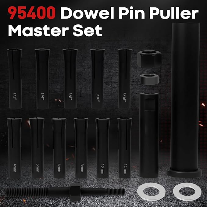 in-Line Dowel Pin Puller Master Set, Efficient Dowel Pin Puller Tool Includes Both SAE and Metric Collets, Reducing Work and Potential Hand Injuries