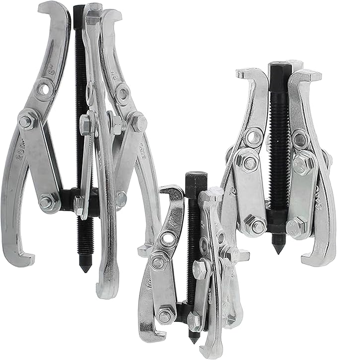 Motor Tech Gear Puller Set, 3" 4" 6" 8'' 3 Jaw Puller Kit for Pulley Gear Bearing Flywheel Removal, Heavy Duty Pulley Puller with Reversible Jaws Bearing Puller Tool Kit (3'' 4'' 6'')