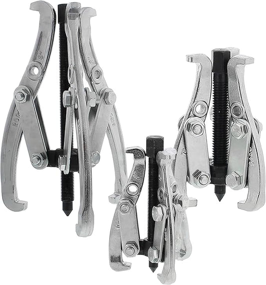 Motor Tech Gear Puller Set, 3" 4" 6" 8'' 3 Jaw Puller Kit for Pulley Gear Bearing Flywheel Removal, Heavy Duty Pulley Puller with Reversible Jaws Bearing Puller Tool Kit (3'' 4'' 6'')