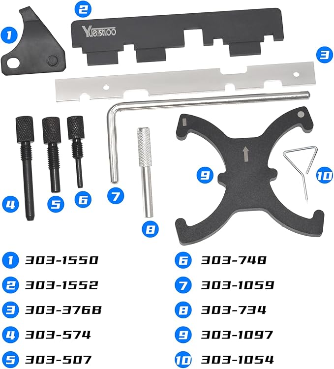 Engine Camshaft Belt Timing Locking Tool Kit Compatible with Ford Fusion Escape Focus Fiesta Mazda 1.25 1.4 1.6 1.7 1.8 2.0 2.3L 2.5L Ecoboost 1.5L 1.6L, 2.0 TDCi 303-1097 303-748 303-1550 303-1552