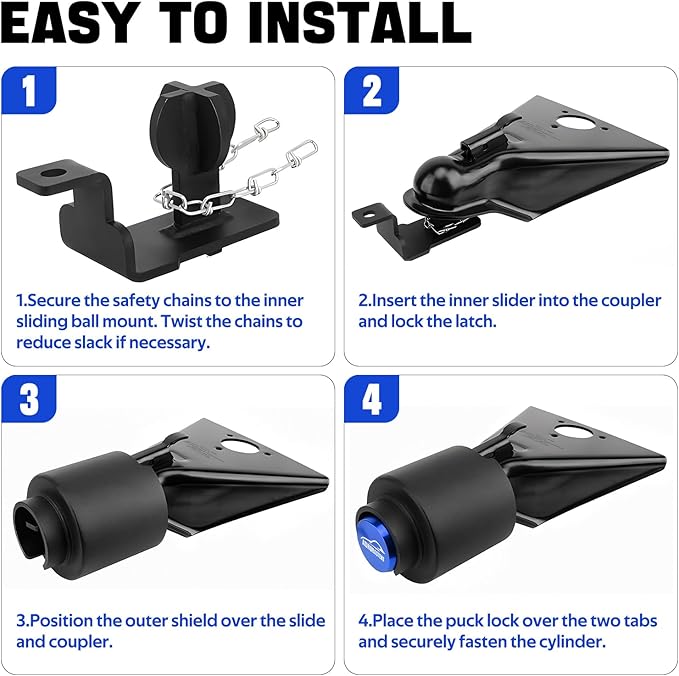 2 5/16 Ball Hitch Lock,Heavy Duty Trailer Tongue Coupler Lock Anti Theft for RV Travel/Utility/Pickup/Boat/Camper Trailer-Blue