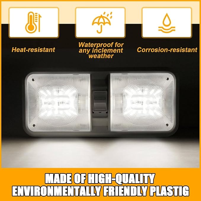 HAISTYLE RV LED Ceiling Double Dome Light Fixture with ON/Off Switch Interior Lighting for Car/RV/Trailer/Camper/Boat DC 11-18V Natural White (4PCS/ Double Dome)
