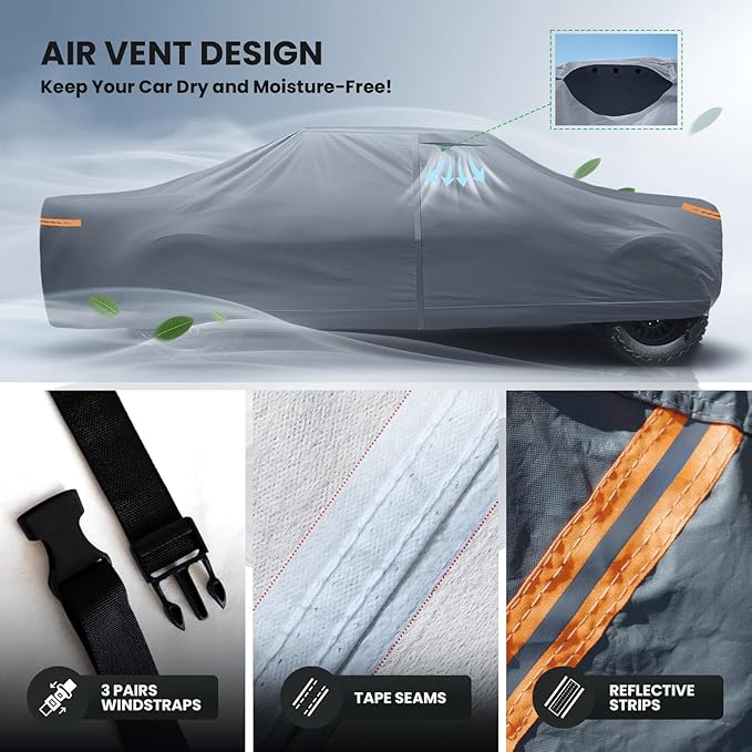 Nissan Frontier Truck Cover Custom Fit 1998-2020 King Cab/Crew Cab Short Bed(4.6'-6.2') With Door Zipper, 10 Layer Pickup Truck Cover Waterproof All Weather, Car Tarp for Wind Dust Sun etc Protection.