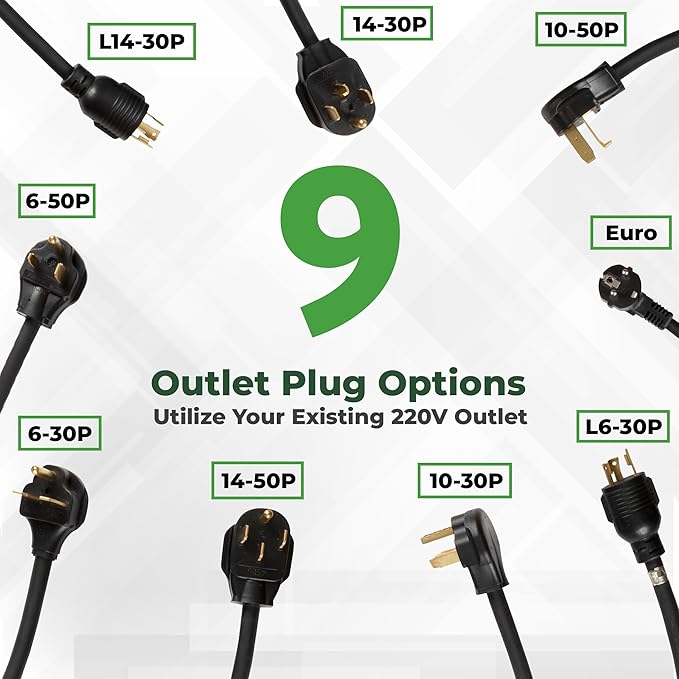 PRIMECOM.TECH Level 2 Electric Vehicle (EV) Charger Amperage Adjustable (10Amp - 16Amp - 20Amp - 24Amp - 32Amp) 30Ft Cable EVSE Plug-in Hybrid (50 FT, 10-50P)