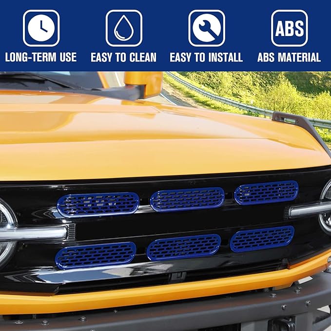 Jimen Compatible with Ford Bronco 2021-2023, 6PCS Front Grille Inserts Mesh Grill Cover Exterior Trim Accessories (Dark Blue)