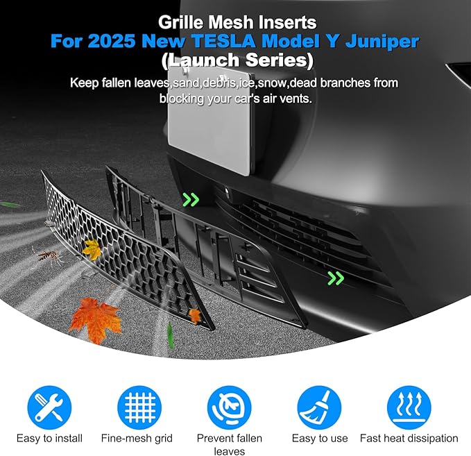 Grille Mesh Insert for Tesla Model Y Juniper 2025-2026 Front Air Inlet Vent Grille Cover with Insect Protection, Detachable & Easy Install Snaps