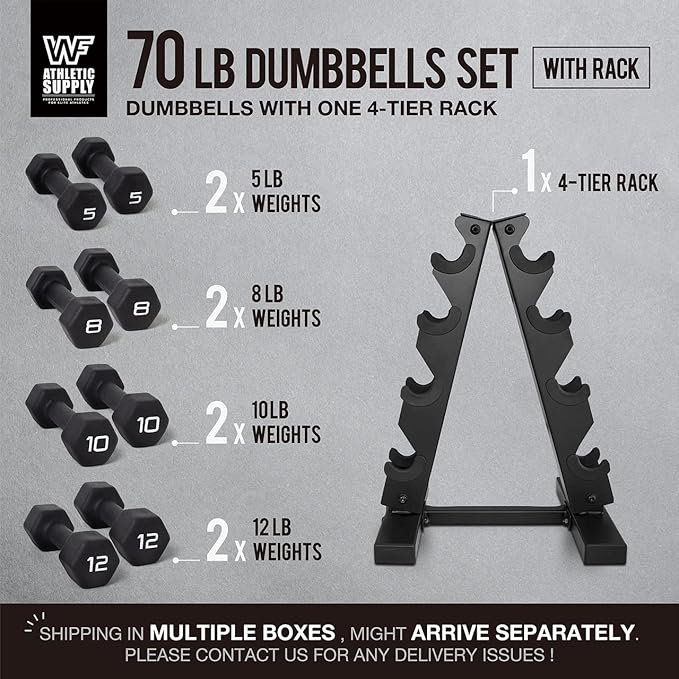 WF Athletic Supply Black Neoprene Dumbbell Set, Non-Slip & Hex Shape, Great for Muscle Toning, Strength Building & Weight Loss; Sizes, Dumbbells Only & w/Rack Options Available