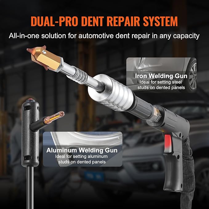 VEVOR Dual Pro Stud Welder Deluxe AL/Fe Dent Repair Kit, Professional 5KW Welder with Auto/Manual Welding and 10 Modes, 110V Spot Welding Dent Repair Machine for Steel & Aluminum Auto Panels Repair