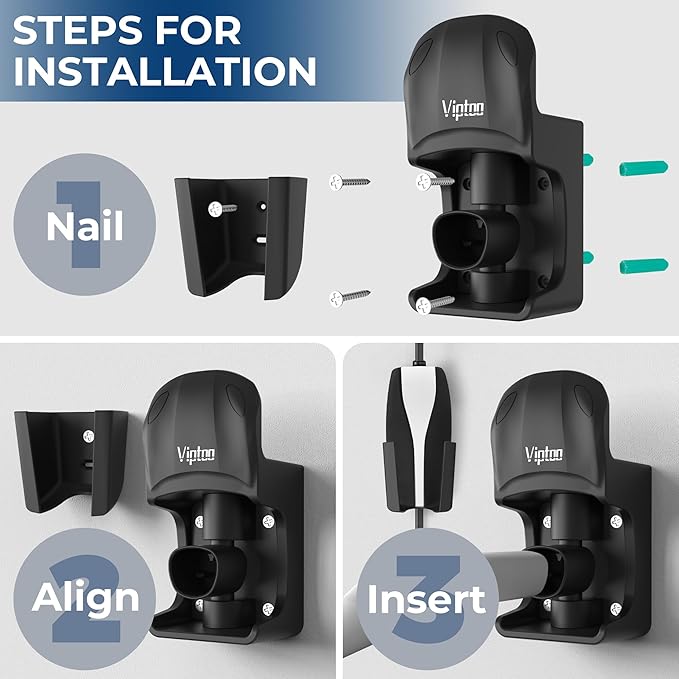 Upgrade Charger Holder Wall Mount for Tesla, Charging Cable Holder with 180° Rotation for Model 3/Y/S/X, Charging Cable Organizer for Tesla, Unique Sports Car Design (DD304)