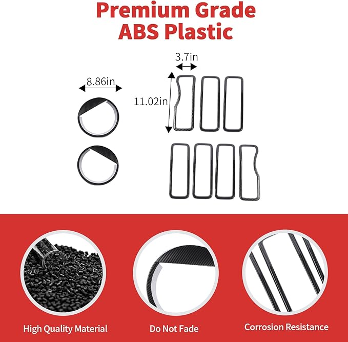 Front Grill Insert+ Headlight Bezels Cover Kit Compatible with 2024-2025+ Jeep Wrangler JL JLU & Gladiator JT, Not Fit for JL Sport & Sports(Carbon Fiber,Style A)