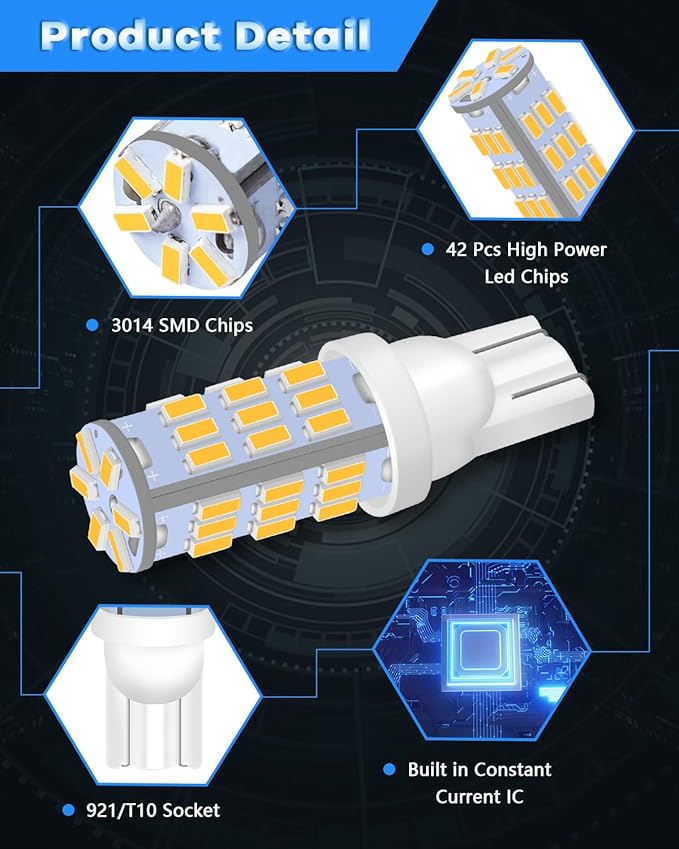 C921 921 912 LED RV Bulbs,Super Bright Warm White T10 194 168 175 3014 42-SMD LED Replacement 12 Volt RV Camper Trailer Boat Trunk Interior Dome Map License Lights(12PCS)