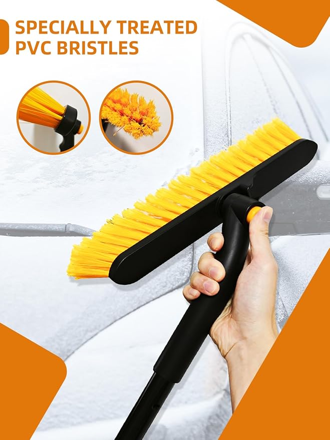 44" Snow Brush and Ice Scraper for Car Windshield, Extendable Snow Brush 360° Rotating Snow Removal Tool with Comfortable Foam Grip for Truck Vehicle Automobile Car (Yellow)