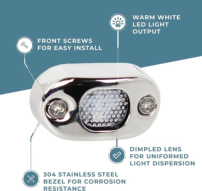 Manufacturers' Select ITC Oblong Surface Mount Stainlless Steel Boat or RV LED Courtesy Light