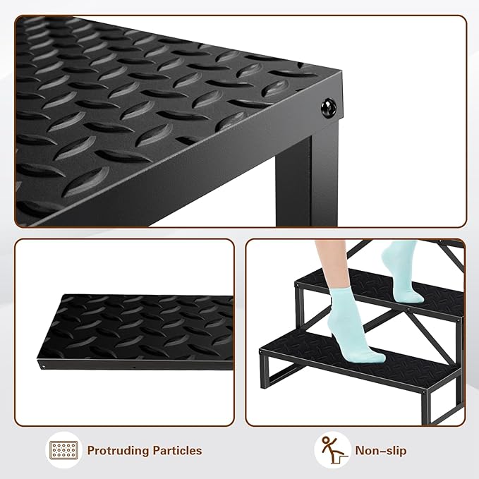 4 Step Ladder, Anti-Slip Hot Tub Steps with Handrail, Upgrade RV Step Stool, 660lbs Anti-Slip Mobile Home Stairs Porch Steps for Indoor Outdoor