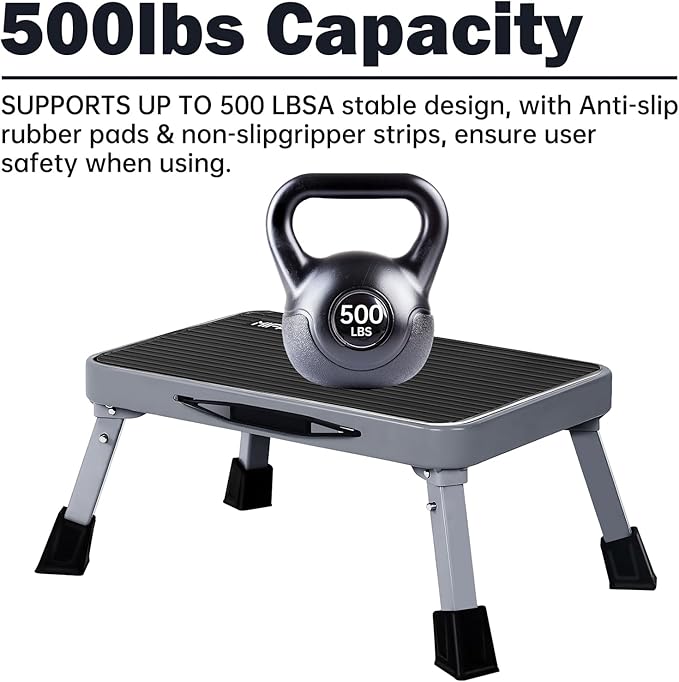 RV Step Stool Foldable 1-Step Ladder Sturdy Metal Stable Step Stool with a Non-Slip Platform Supports up to 500 lb with Non-Slip Rubber Feet, Easy to Carry