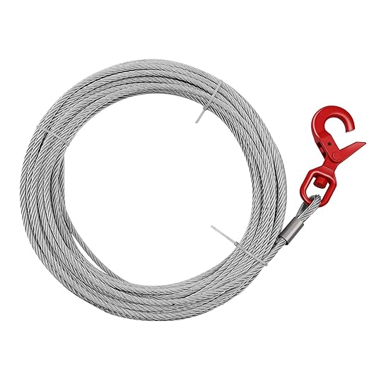 Galvanized Steel Winch Cable,Heavy-Duty 3/8" x 100' Winch Cable with Swivel Hook,17600 Lbs Breaking Strength,6x19 Strand Core Wire Winch Rope for SUV, Tow Truck,Crane,Wrecker