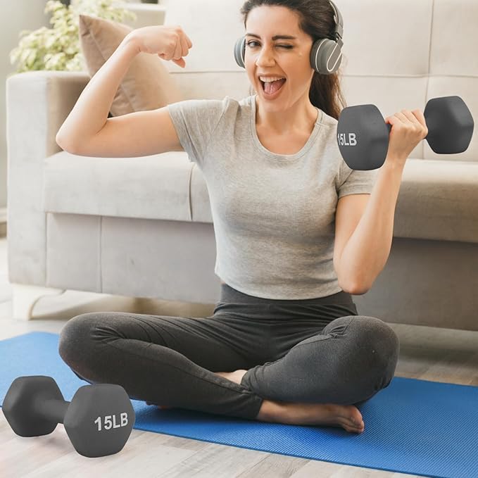 MADOG Dumbbell Set, Anti-Slip Neoprene Coated Hexagon Hand Weights for Home Gym Equipment Workouts Strength Training