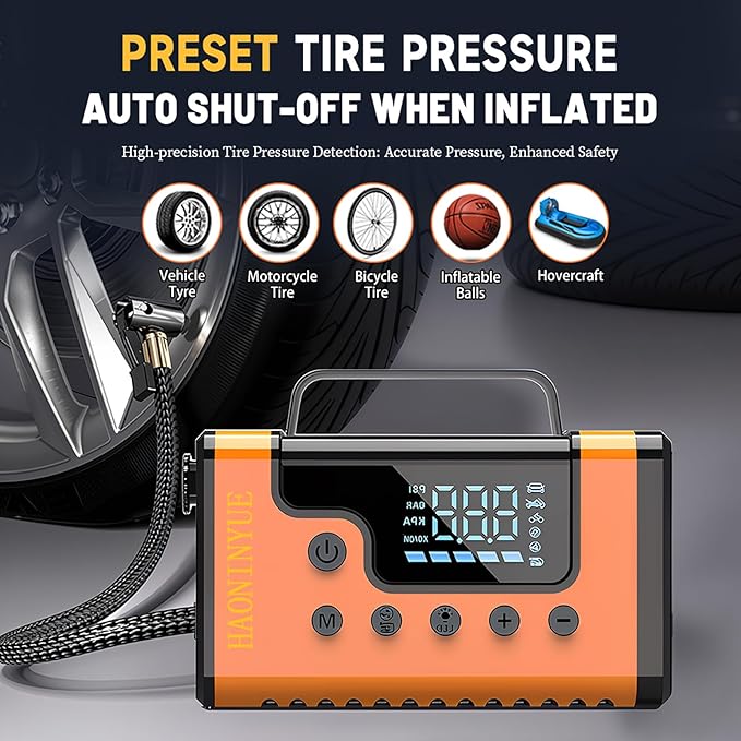 Car Jump Starters with Air Compressor, 5000A Portable Car Battery Booster, Clean Vacuum Cleaner, 12V Lithium Ion Battery Charger, 150PSI Tire Inflator for 8.0L Gasoline and 6.0L Diesel Engines