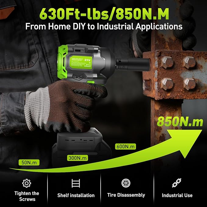 850Nm (630Ft-lbs) Cordless Impact Wrench for Makita 18V Battery, Brushless 1/2 Impact Gun, Electric Impact Wrench for Car Tire, Mower Lug Nut, 3-Speed, 4 Cr-V Sockets(BATTERY NOT INCLUDE)