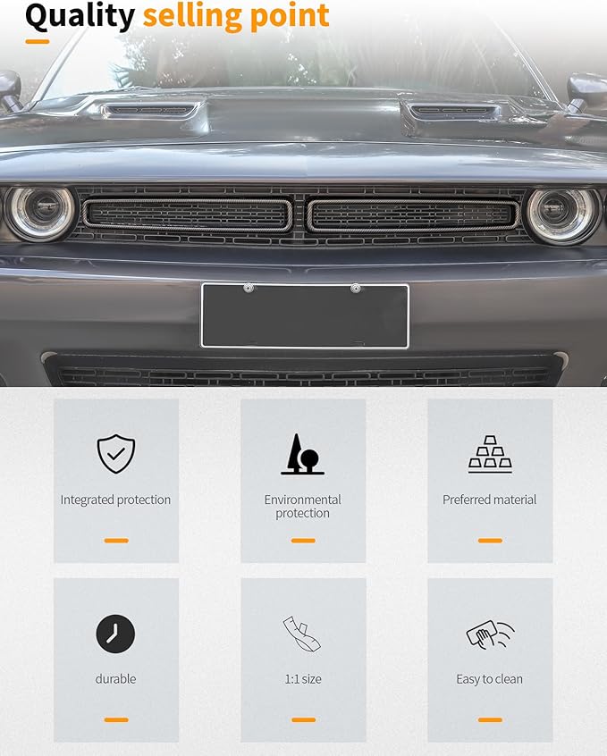 Hoolcar Front Grille Radiator Grille Insert Cover Grillwork Trim Compatible with Dodge Challenger 2015-2024, Exterior Accessories, Carbon Fiber, 2pcs