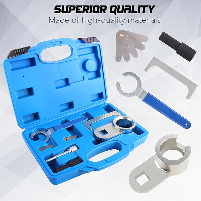 7 PCS Camshaft Locking Adjust Tool Kit for Volkswagen T4 Transporter Crafter LT 2.4D 2.5 TDI CR Diesel Engine, w/Blow Molded Case, Replaces T10025/3248/3419/T50009/2064/2065A/3355