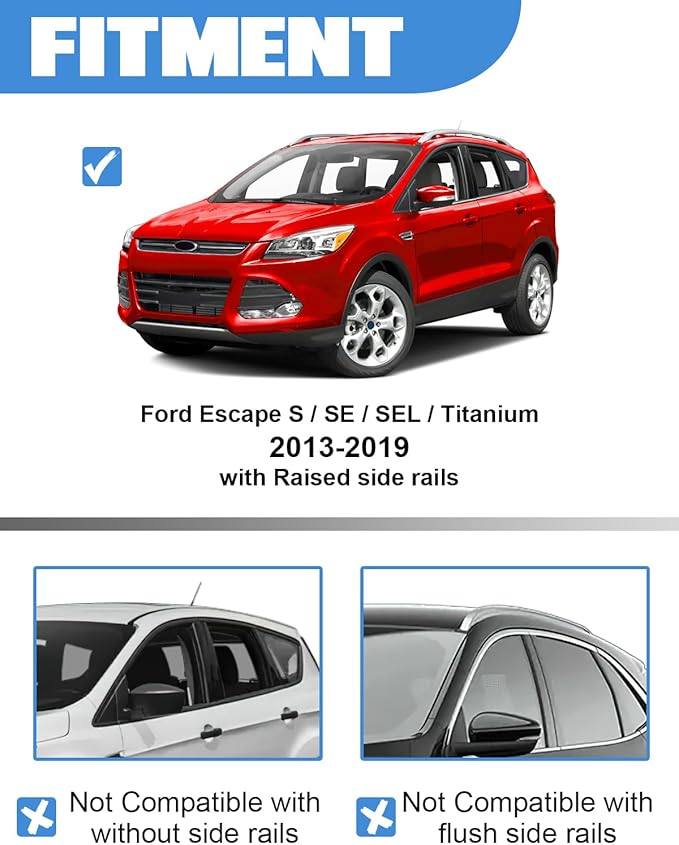 FengYu 300lb Roof Rack Cross Bars Fit for Ford Escape 2013 2014 2015 2016 2017 2018 2019, Heavy Duty Lockable Aluminum Roof Rails Crossbars Cargo Bars Canoe Rooftop Black Carrier Luggage