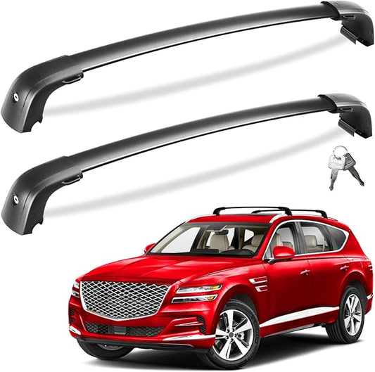 Tuyoung 220lbs Lockable Roof Rack Cross Bars Compatible with Genesis GV80 2021 2022 2023 2024 2025, Heavy Duty Anti-Theft Aluminum Roof Rails Crossbars Cargo Carrier Bag Black Bike