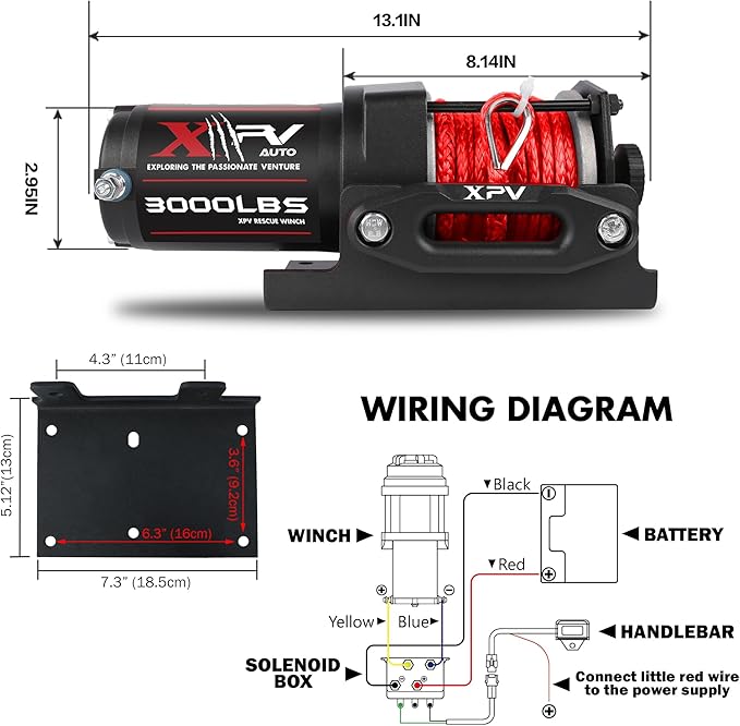 3000 lb 12V DC Electric Winch, Off Road Waterproof Winch for UTV ATV Boat with Both Wireless Handheld Remote and Corded Control Recovery Winch Synthetic Rope